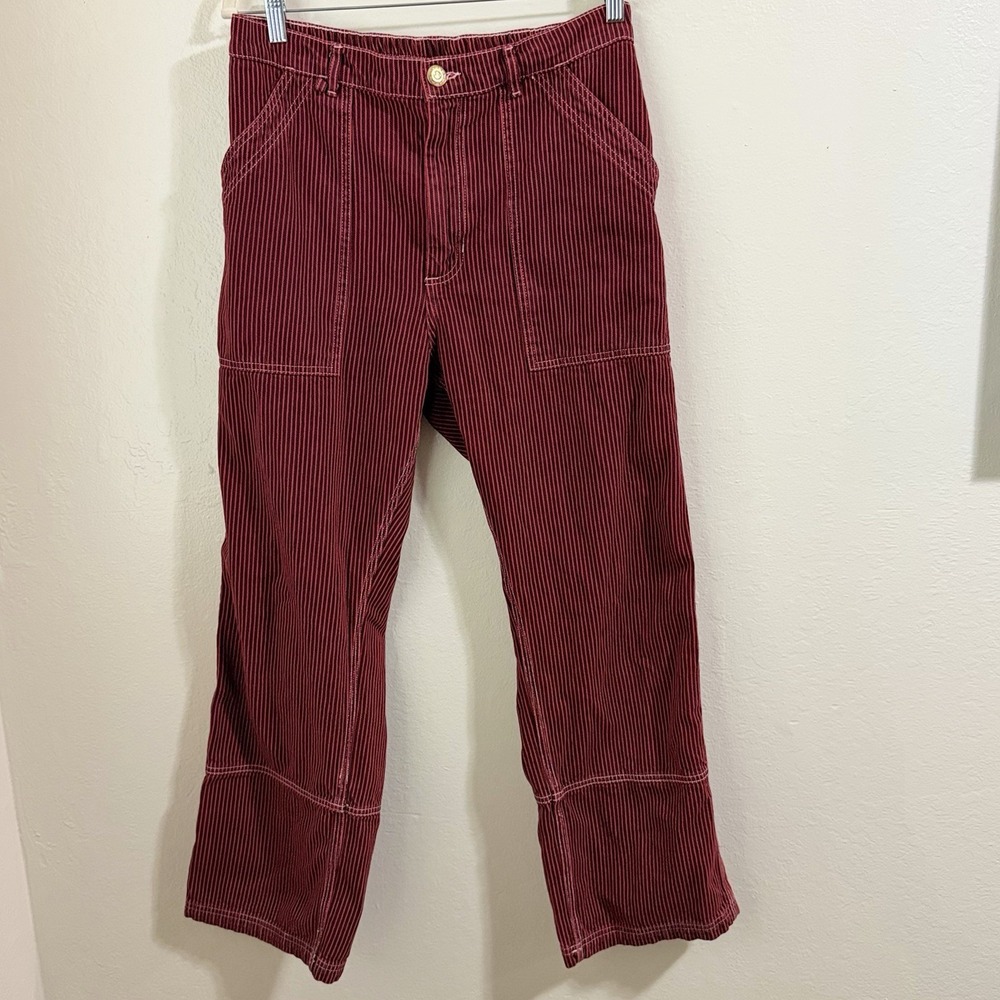 Big Bud Press Red Striped Carpenter Jeans Pants Unisex M Hickory Stripe Workwear